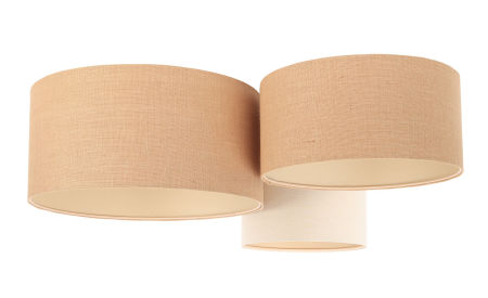 Beżowo-kremowa lampa sufitowa z okrągłymi kloszami z lnianej i jutowej tkaniny, plafoniada BOHO