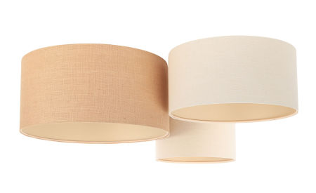 Kremowo-beżowa lampa sufitowa z abażurami w kształcie walca z lnu i juty, potrójna plafoniada BOHO
