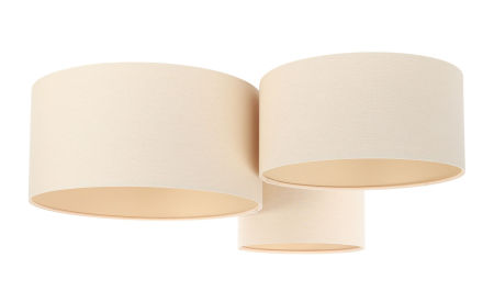 Kremowa lampa sufitowa, potrójna plafoniada w kształcie walca z abażurami z lnu BOHO