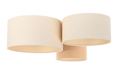 Kremowo-beżowa lampa sufitowa, potrójna z kloszami z lnu i tkaniny jutowej w kształcie walca BOHO
