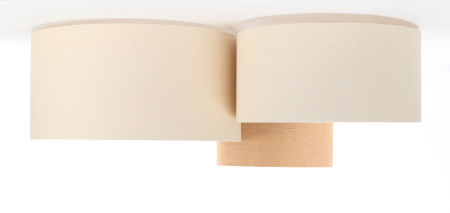 Kremowo-beżowa lampa sufitowa, potrójna z kloszami z lnu i tkaniny jutowej w kształcie walca BOHO