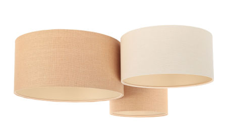 Beżowo-kremowa lampa sufitowa z abażurami w kształcie walca z lnianej i jutowej tkaniny, potrójna plafoniada BOHO