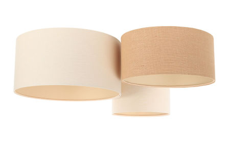 Kremowo-beżowa lampa sufitowa z jutowymi i lnianymi abażurami w kształcie walca, plafoniada BOHO