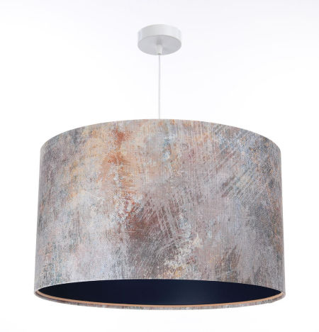 Kolorowa, postarzana lampa wisząca z kloszem ze strukturalnej tkaniny z granatowym wnętrzem PORTLAND