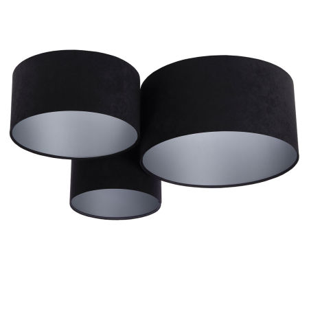 Czarna lampa sufitowa z okrągłymi kloszami z weluru ze srebrnym wnętrzem, plafoniada FLOJD