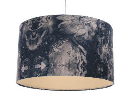 Lampa wisząca z walcowym abażurem ze strukturalnej tkaniny w kwiatowy wzór z kremowym wnętrzem PORTLAND