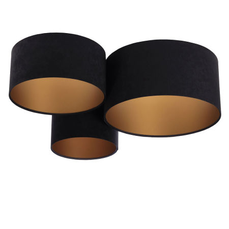 Czarna lampa sufitowa, plafoniada z walcowymi abażurami z weluru ze złotym wnętrzem FLOJD
