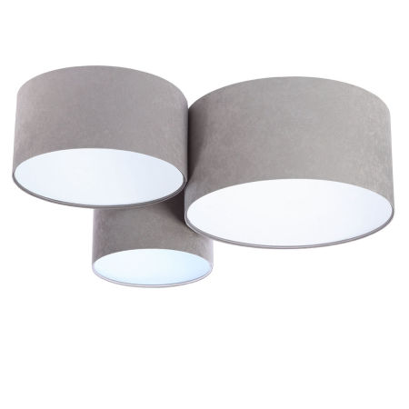 Szara lampa sufitowa, plafoniada w kształcie walca z abażurami z weluru z białym wnętrzem BLER