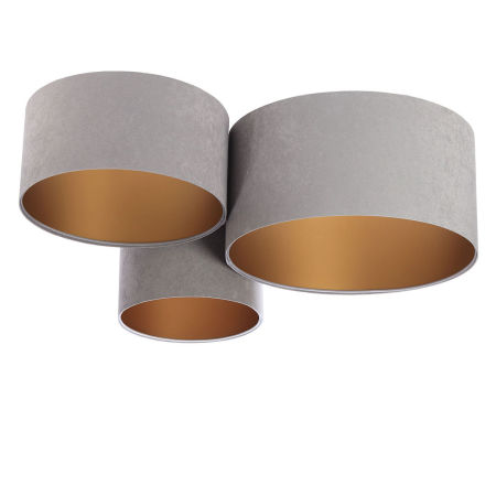 Szara lampa sufitowa z kloszami w kształcie walca z weluru ze złotym wnętrzem BLER