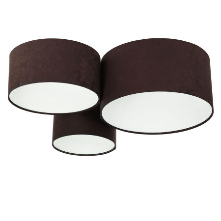 Brązowa lampa sufitowa z walcowymi abażurami z weluru z białym wnętrzem MELWIN