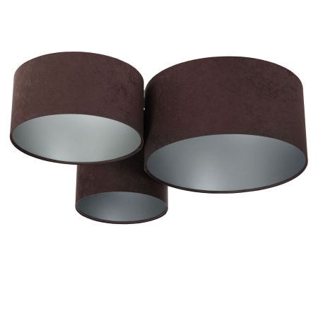 Brązowa lampa sufitowa, walcowa plafoniada z welurowymi abażurami ze srebrnym wnętrzem MELWIN