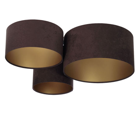 Brązowa lampa sufitowa z okrągłymi kloszami z weluru ze złotym wnętrzem, plafoniada MELWIN