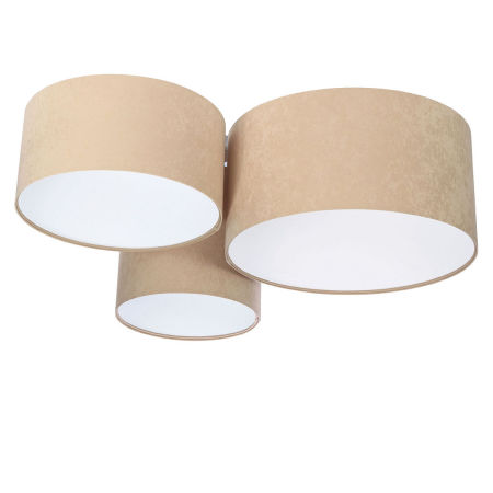 Beżowo-biała lampa sufitowa z walcowymi abażurami z weluru w różnych rozmiarach TYRION
