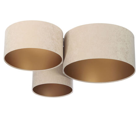 Beżowo-złota lampa sufitowa, plafoniada w kształcie walca z abażurami z weluru TYRION
