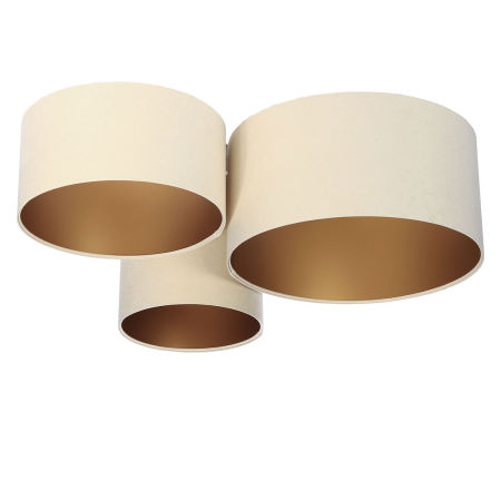 Kremowo-złota lampa sufitowa z walcowymi abażurami z weluru, plafoniada NOEL