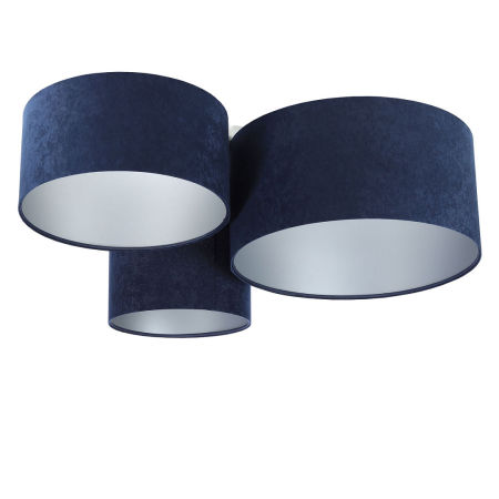 Granatowa lampa sufitowa z okrągłymi kloszami z weluru ze srebrnym wnętrzem, plafoniada HONIR