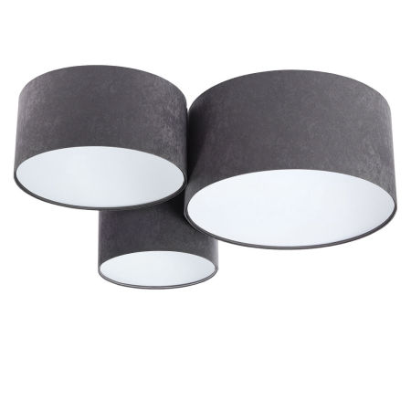 Grafitowa lampa sufitowa, plafoniada z walcowymi abażurami z weluru z białym wnętrzem DOLAN