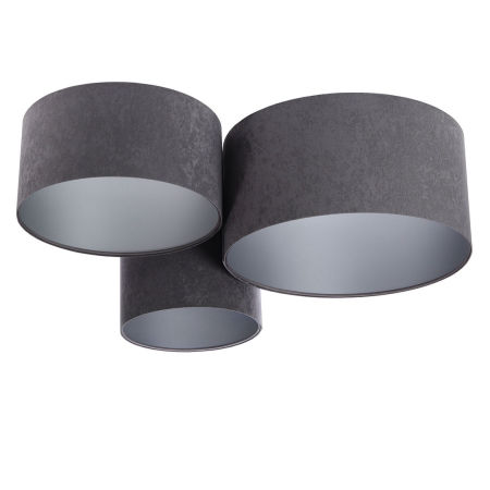 Grafitowa lampa sufitowa, plafoniada w kształcie walca z abażurami z weluru ze srebrnym wnętrzem DOLAN