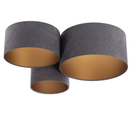 Grafitowa lampa sufitowa z kloszami z weluru w kształcie walca ze złotym wnętrzem, plafoniada DOLAN