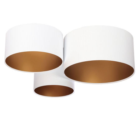 Biała lampa sufitowa, walcowa plafoniada z welurowymi abażurami ze złotym wnętrzem BEVIN