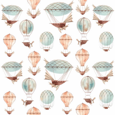 Biała tapeta w balony dla dzieci: latające maszyny i statki powietrzne prosto z bajki