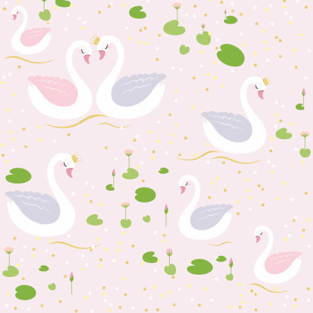 Tapeta białe zakochane łabędzie pływające po bajkowym stawie - do pokoju dziewczynki