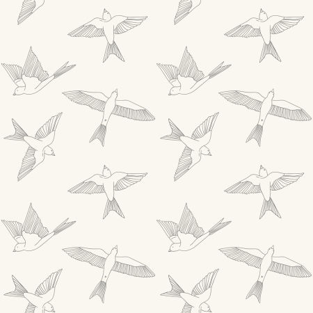 Delikatna, beżowa tapeta ścienna w szare latające ptaki BOHO