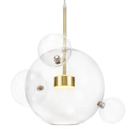 Nowoczesna, złota lampa wisząca ze szklanymi, przezroczystymi kloszami, bąble, bańki NERONI