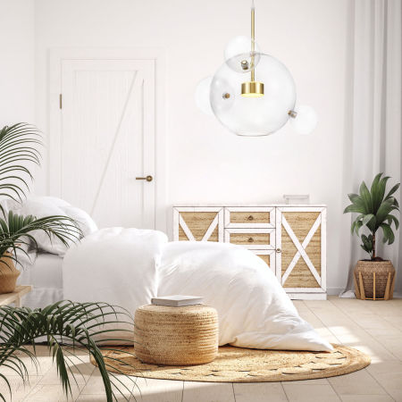 Nowoczesna, złota lampa wisząca ze szklanymi, przezroczystymi kloszami, bąble, bańki NERONI