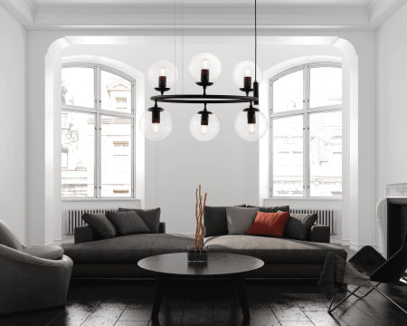 Designerska czarna lampa wisząca z przezroczystymi, kulistymi kloszami CEREDO NEO