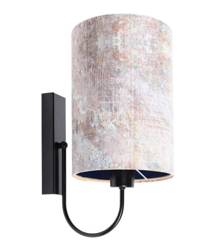 Jasna lampa ścienna z abażurem w kształcie tuby ze strukturalnej tkaniny z granatowym wnętrzem PORTLAND
