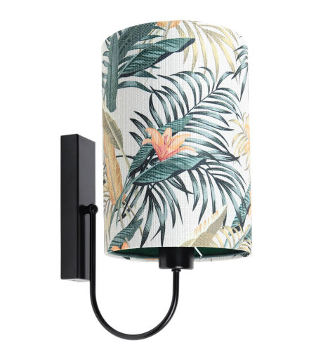 Kremowa lampa ścienna z walcowym abażurem w kwiaty bananowca i liście palmy PORTLAND
