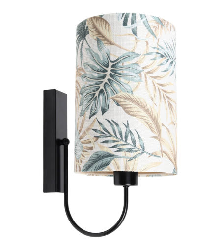 Kremowy kinkiet, lampa ścienna w kształcie tuby z abażurem w liście palmy i monstery PORTLAND