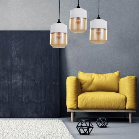 Biała lampa wisząca ASTILA loftowa regulowana, bursztynowe szkło