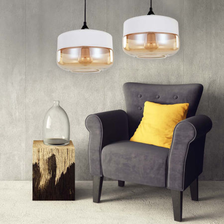 Lampa wisząca BARLET biała szklana bursztynowa skandynawska loft