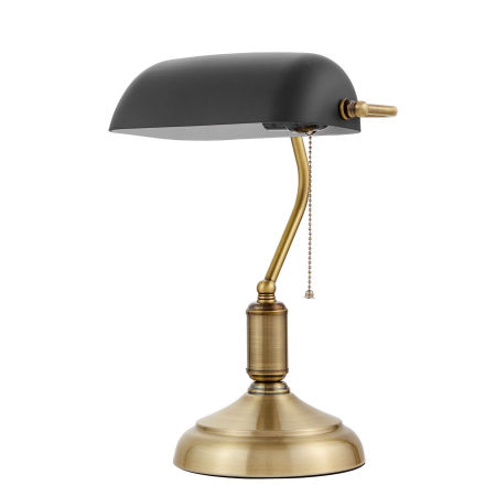 Lampa bankierska czarna z podstawą w kolorze mosiądzu, elegancka, na biurko BANKER CLASSIC