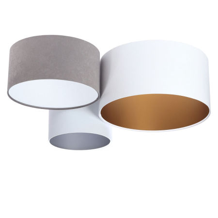 Biało-szara lampa sufitowa, plafoniada z abażurami w kształcie walca z weluru RODRIK
