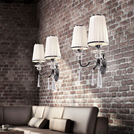 Kinkiet kryształowy FEDERRICA W2 chromowana oprawa, podwójny biały abażur