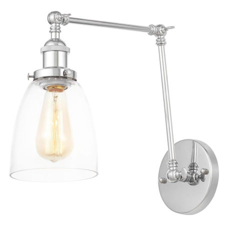 Metalowy kinkiet FABI W2 przezroczysty klosz, regulowane ramię, nowoczesna loftowa lampa ścienna