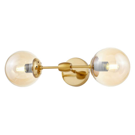 Industrialny kinkiet ZODIAK W2 w kolorze mosiądzu z bursztynowymi, szklanymi kloszami kulami