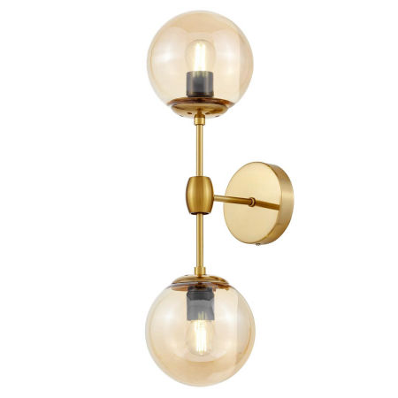 Industrialny kinkiet ZODIAK W2 w kolorze mosiądzu z bursztynowymi, szklanymi kloszami kulami