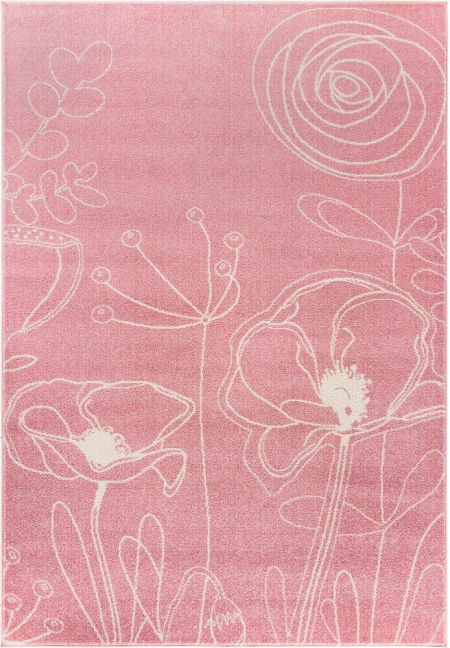 Designerski różowy dywan Pinky Agnes w kwiaty, maki, łąkę