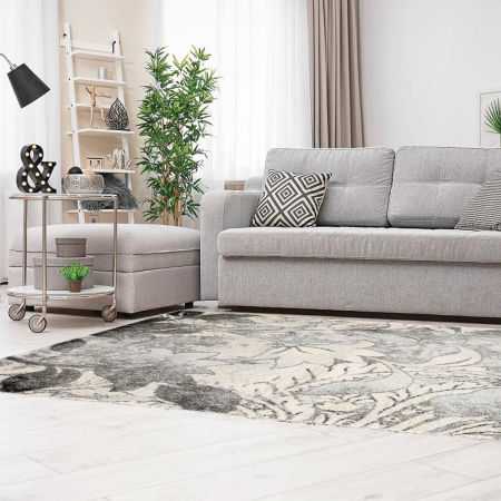 Szary gruby dywan z motywem kwiatowym Home Jungle