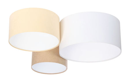 Kremowo-beżowo-biała lampa sufitowa, plafoniada z walcowymi, welurowymi abażurami LOGAN