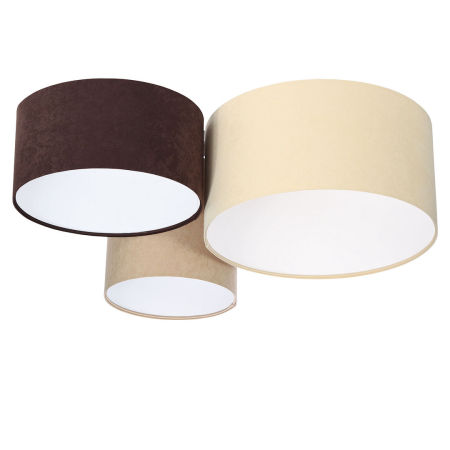 Kremowo-brązowo-beżowa lampa sufitowa z walcowymi abażurami z weluru, z białym wnętrzem, plafoniada REN