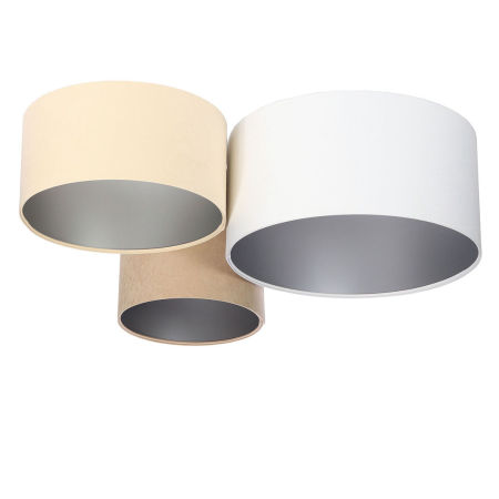 Beżowo-kremowo-biała lampa sufitowa z walcowymi, welurowymi kloszami ze srebrnym wnętrzem PIRAN