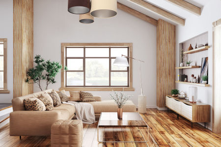 Kremowo-brązowo-beżowa plafoniada, lampa sufitowa z abażurami w kształcie walca ze srebrnym wnętrzem AKIN