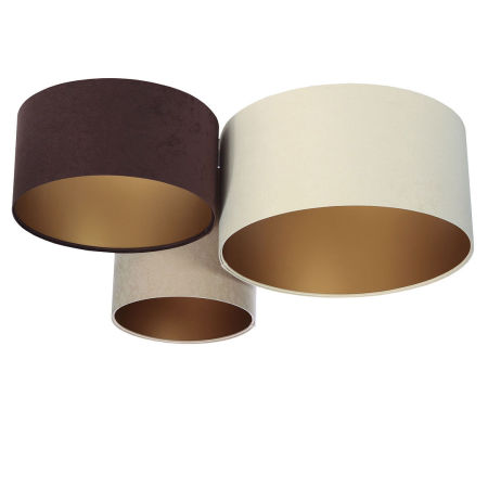 Kremowo-brązowo-beżowa lampa sufitowa, plafon z kloszami z weluru w kształcie walca ze złotym wnętrzem MURIN