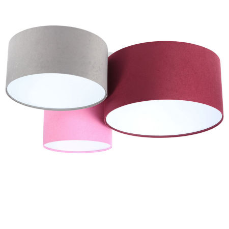 Bordowo-różowo-szara lampa sufitowa z abażurami w kształcie walca z białym wnętrzem ELSTAN