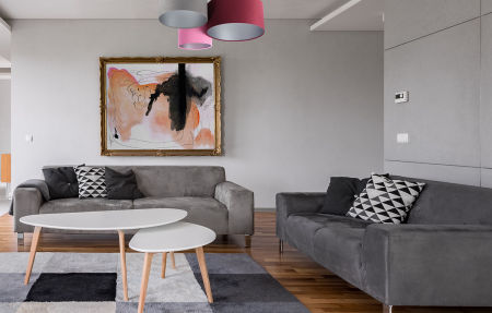 Bordowo-różowo-szara lampa sufitowa z welurowymi abażurami ze srebrnym wnętrzem TOBBI